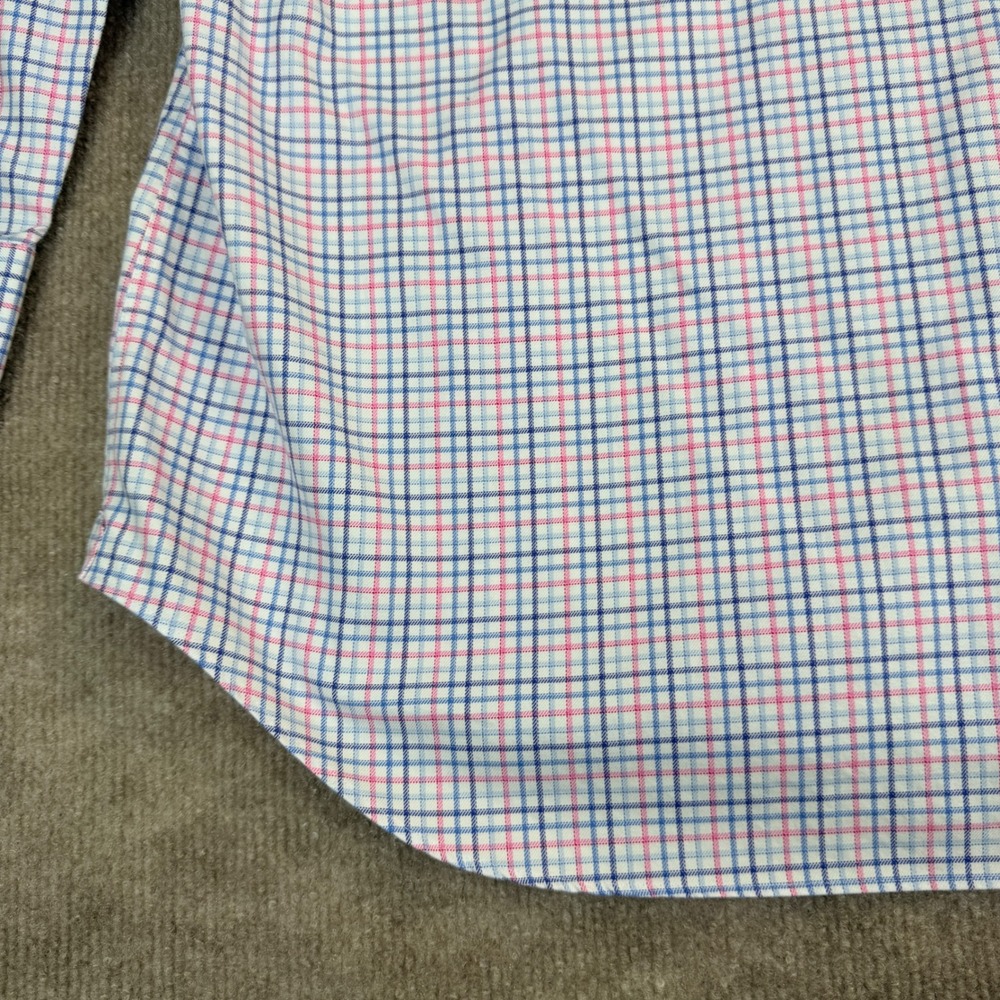 David Donahue Mens Dress Shirt 16 1/2 34/35 Blue Pink Plaid Cotton Trim Fit - Picture 13 of 15
